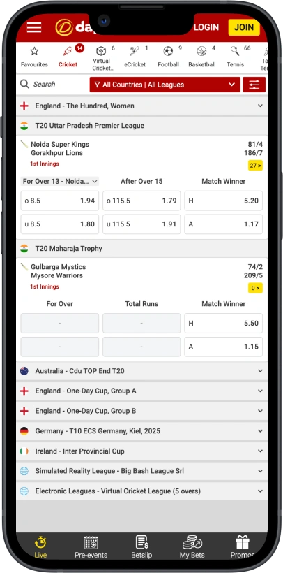 dafabet screen sport page